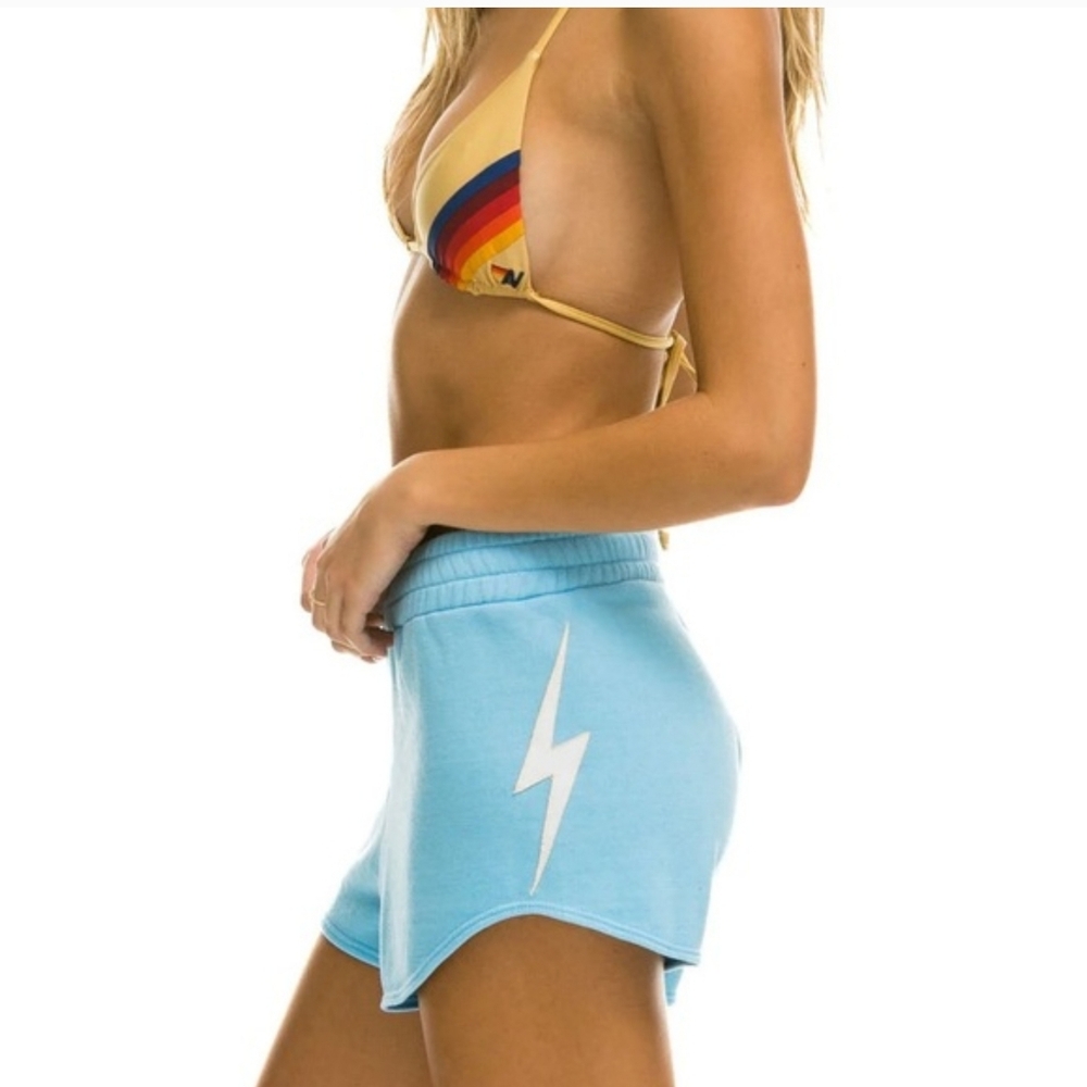 Aviator Nation Light Blue Athletic Shorts with White Lightning Bolt